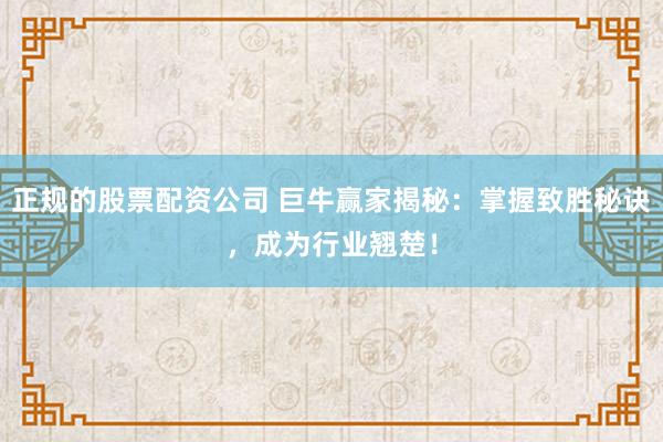 正规的股票配资公司 巨牛赢家揭秘：掌握致胜秘诀，成为行业翘楚！