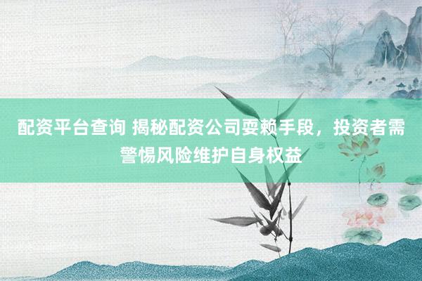 配资平台查询 揭秘配资公司耍赖手段，投资者需警惕风险维护自身权益
