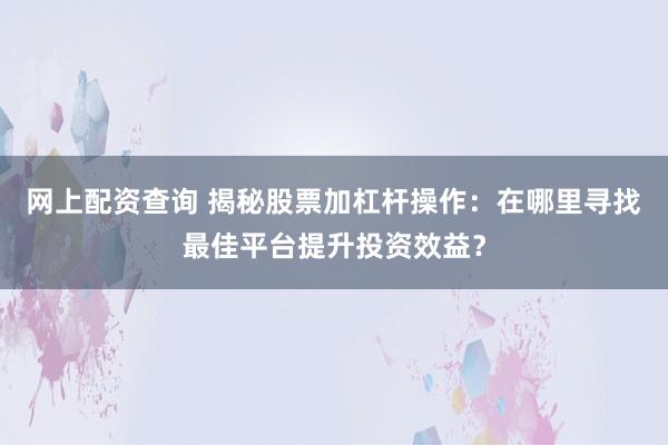 网上配资查询 揭秘股票加杠杆操作：在哪里寻找最佳平台提升投资效益？