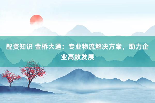 配资知识 金桥大通：专业物流解决方案，助力企业高效发展
