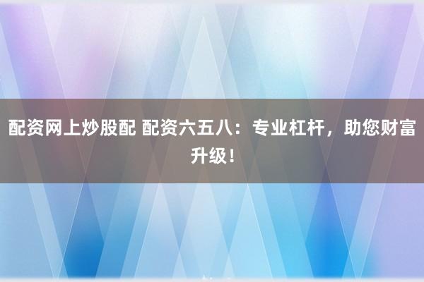 配资网上炒股配 配资六五八：专业杠杆，助您财富升级！