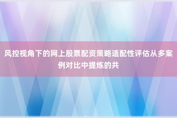风控视角下的网上股票配资策略适配性评估从多案例对比中提炼的共