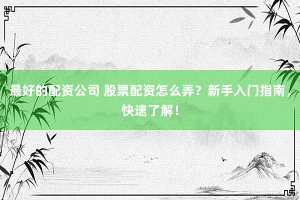 最好的配资公司 股票配资怎么弄?新手入门指南,快速了解!