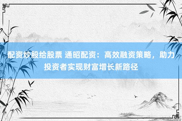 配资炒股给股票 通昭配资：高效融资策略，助力投资者实现财富增长新路径
