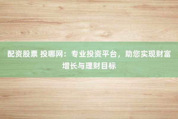 配资股票 投哪网：专业投资平台，助您实现财富增长与理财目标